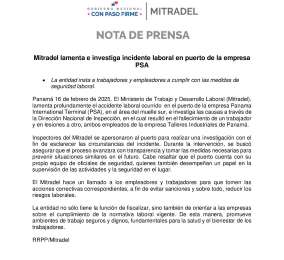 Autoridades de Mitradel investigan incidente laboral ocurrido en puerto de PSA